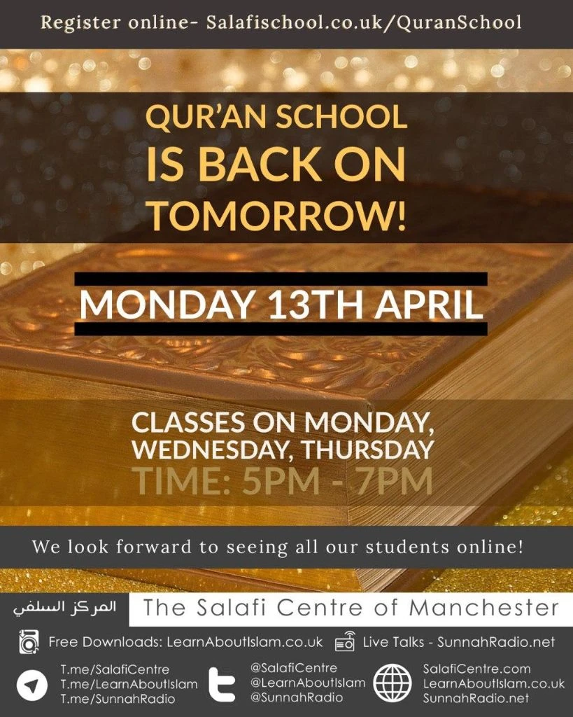 Qur’an School Resumes Back Tomorrow!