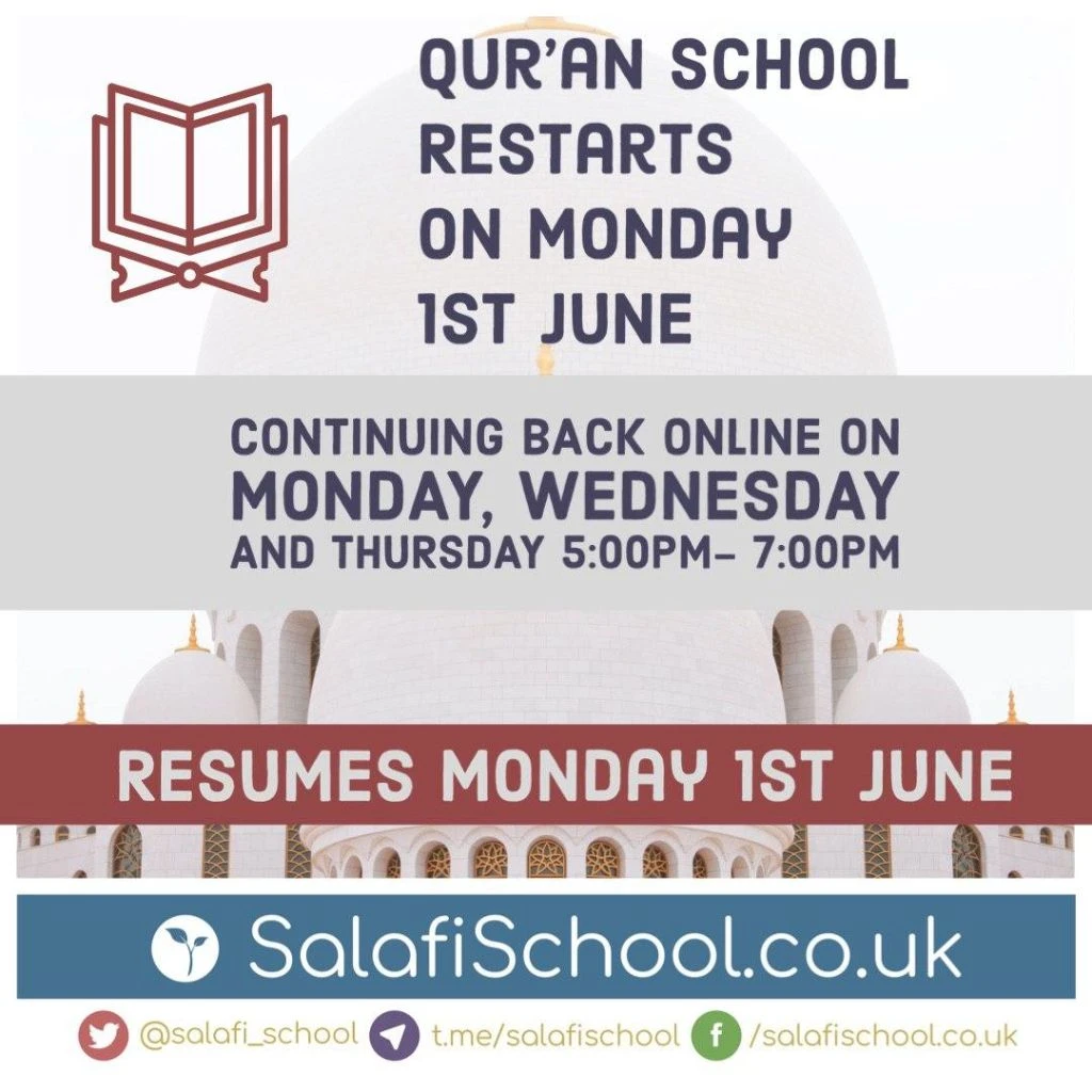 Qur’an School Restarts on Monday 1st June!